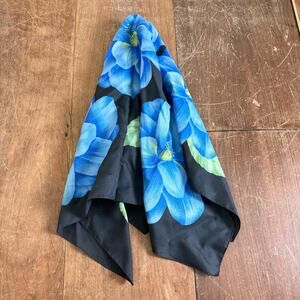 Italian 100% polyester Silky Blur Floral Black Scarf‎